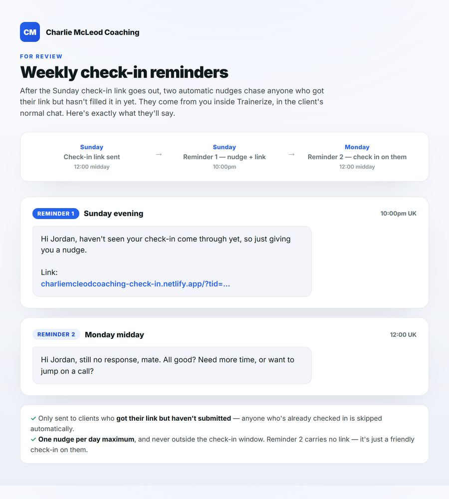 The reminder review screen