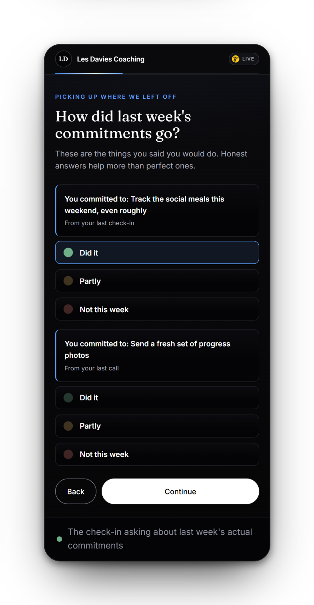 Last week commitments shown back to the client